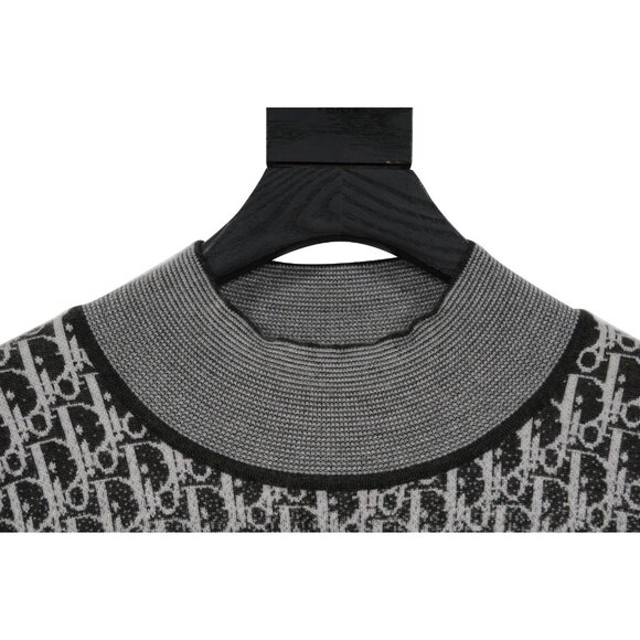 Dior Mens Oblique Logo Mock Neck Sweater Large Gray Black 100% Cashmere Pullover - Picture 6 of 10